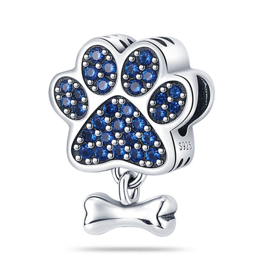 Blue Paw Print and Bone Charm