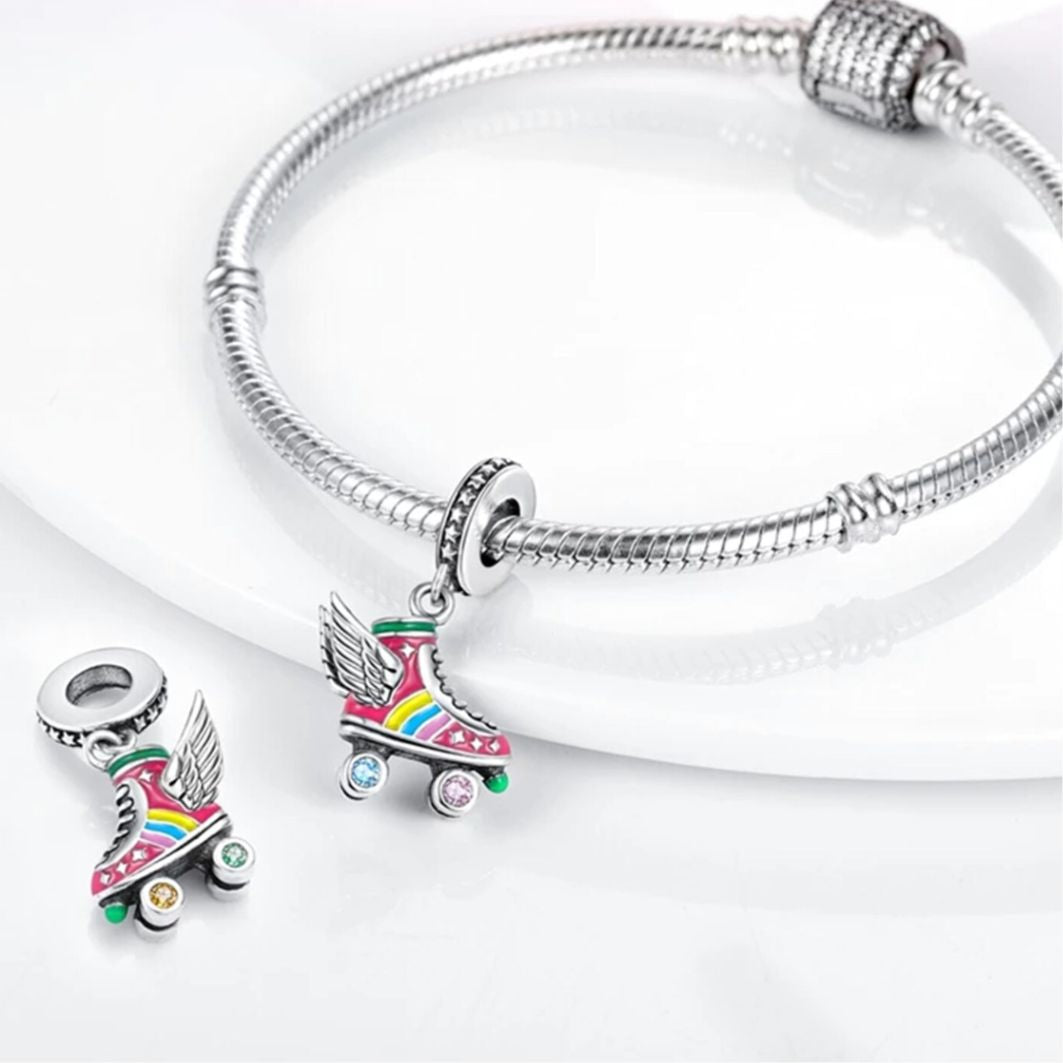 Roller Skate with Angel Wings Charm