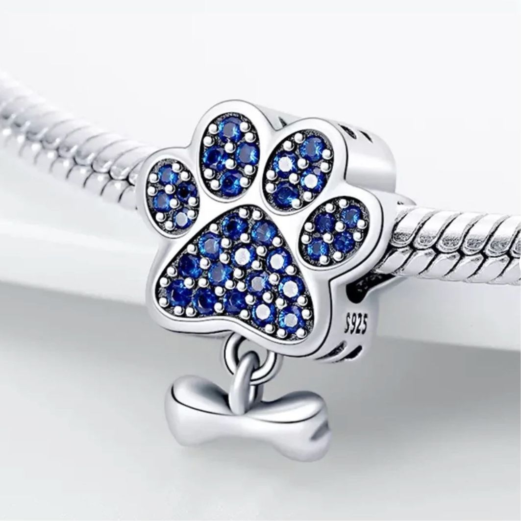 Blue Paw Print and Bone Charm