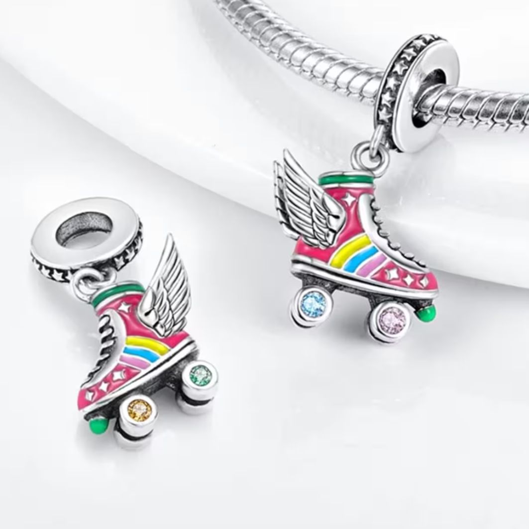 Roller Skate with Angel Wings Charm