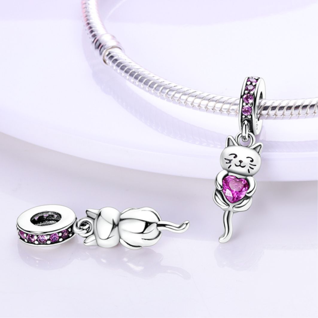 Cat with Pink Gem Charm