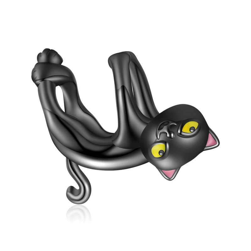 Black Upside Down Cat Charm