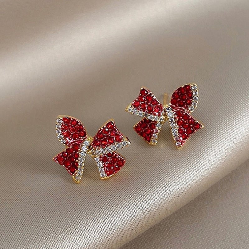 Christmas Red Bow Stud Earrings - Charmsey