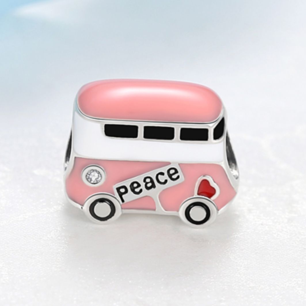 Pink Peace Bus Charm