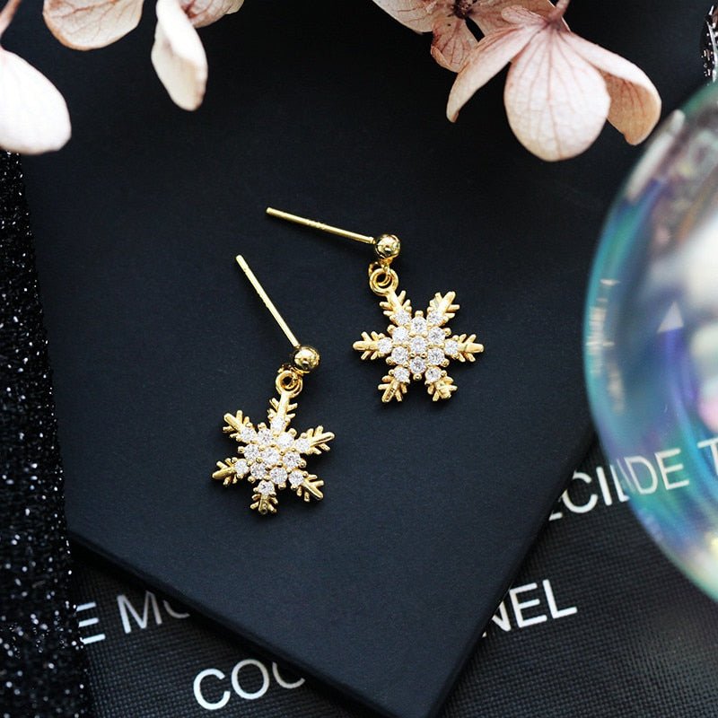 Gold Drop Snowflake Earrings