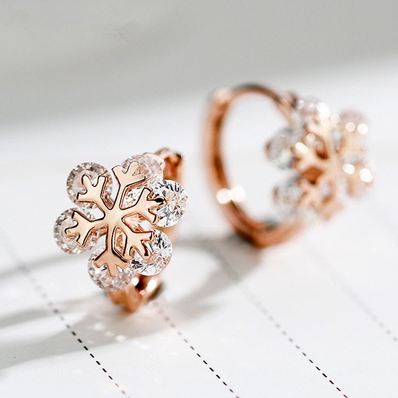 Rose Gold Cuff Snowflake Earrings - Charmsey