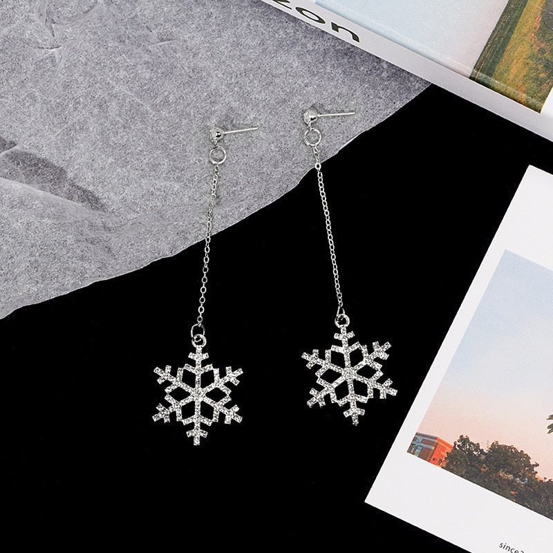 Silver Drop Snowflake Earrings - Charmsey